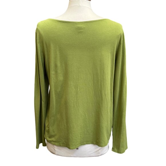 Eileen Fisher Avocado Green Long Sleeve Scoop Neck T-Shirt Top Viscose Large - Picture 3 of 7